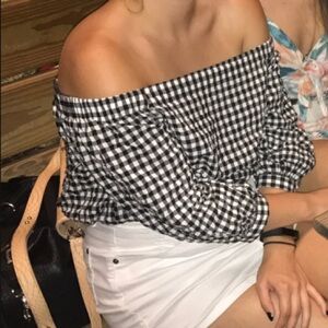 Gingham Off-the-Shoulder Crop Top